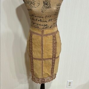 Vintage Suede Tan Lace Pencil Skirt